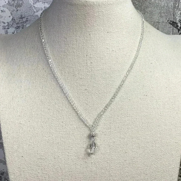Dainty Clear Glass Faceted Necklace with Crystal Pendant - Picture 1 of 2